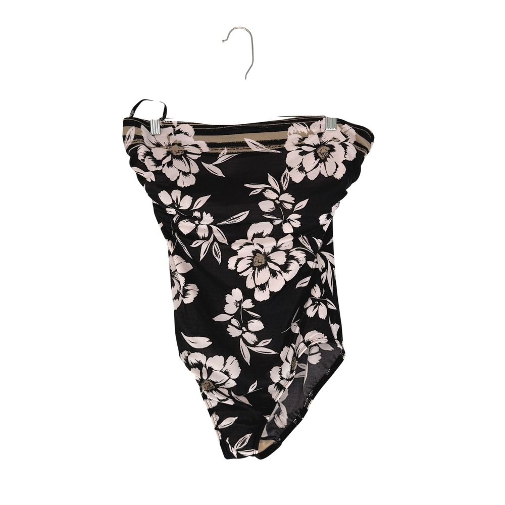 Miraclesuit One Piece Swimsuit Black White Floral Halter Beach Vacation Resort